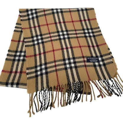 Vintage 90s Burberry Beige Nova Check Lambswool Scarf