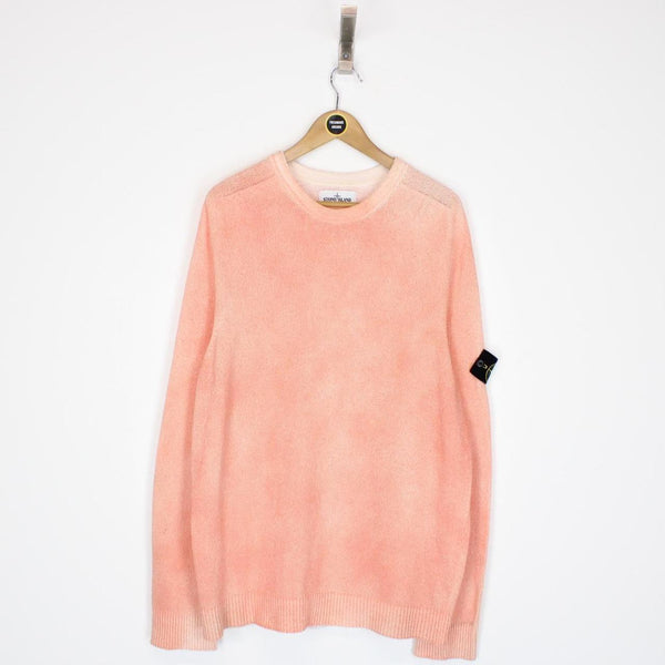 Stone Island Orange Ribbed Cotton Knit Sweatshirt Jumper