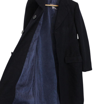 Vintage 90s Burberry Navy Blue Wool Overcoat