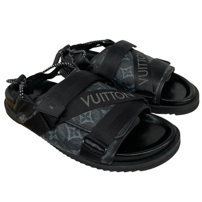Louis Vuitton LV Monogram Navy Blue and Black Leather Honolulu Mule Sandals