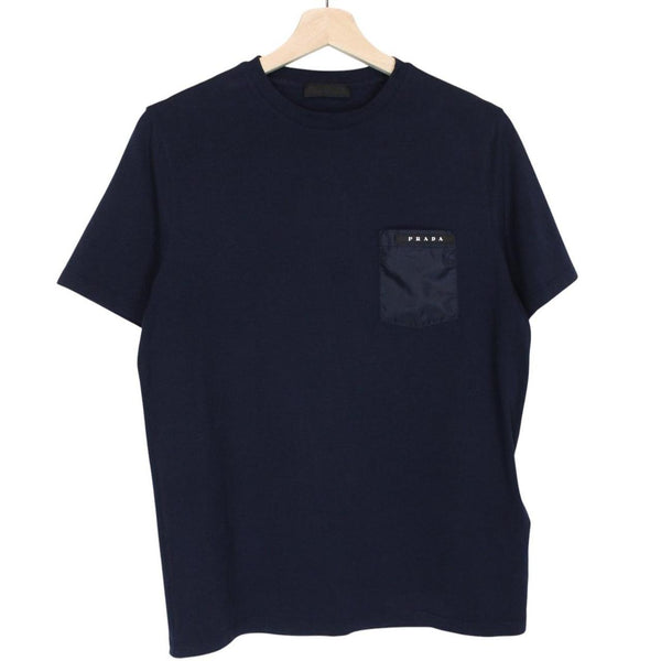 Prada Navy Blue Nylon Pocket Cotton Short Sleeve T-Shirt