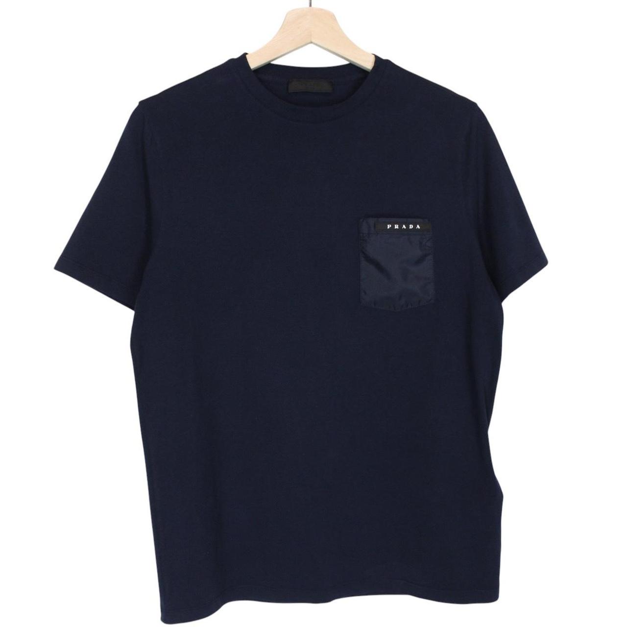 Prada Navy Blue Nylon Pocket Cotton Short Sleeve T-Shirt