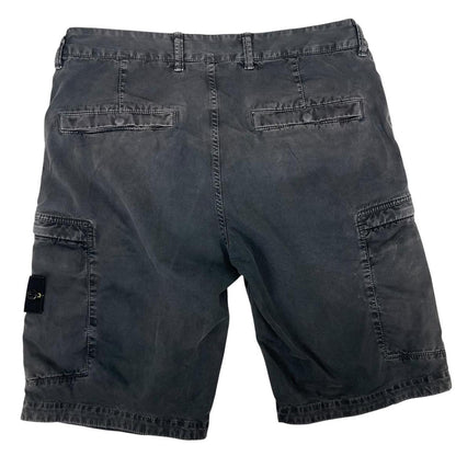 Stone Island navy blue cotton cargo shorts with logo patch and side pockets.