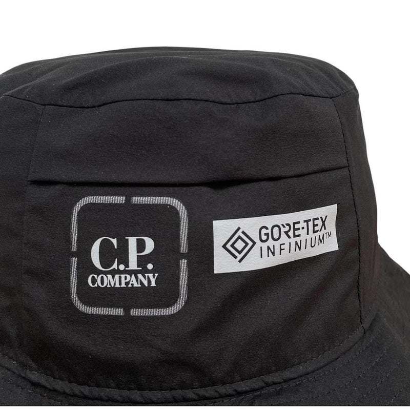 CP Company Metropolis Black Gore-Tex Infinium Logo Print Bucket Hat