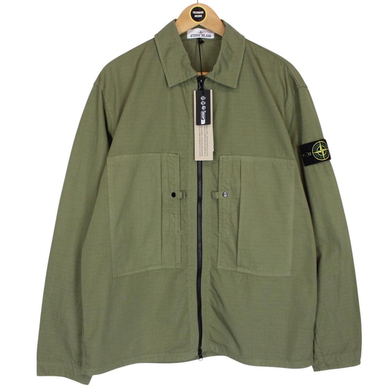 Stone Island Green Mercerised Cotton Ripstop Full Zip Overshirt Jacket