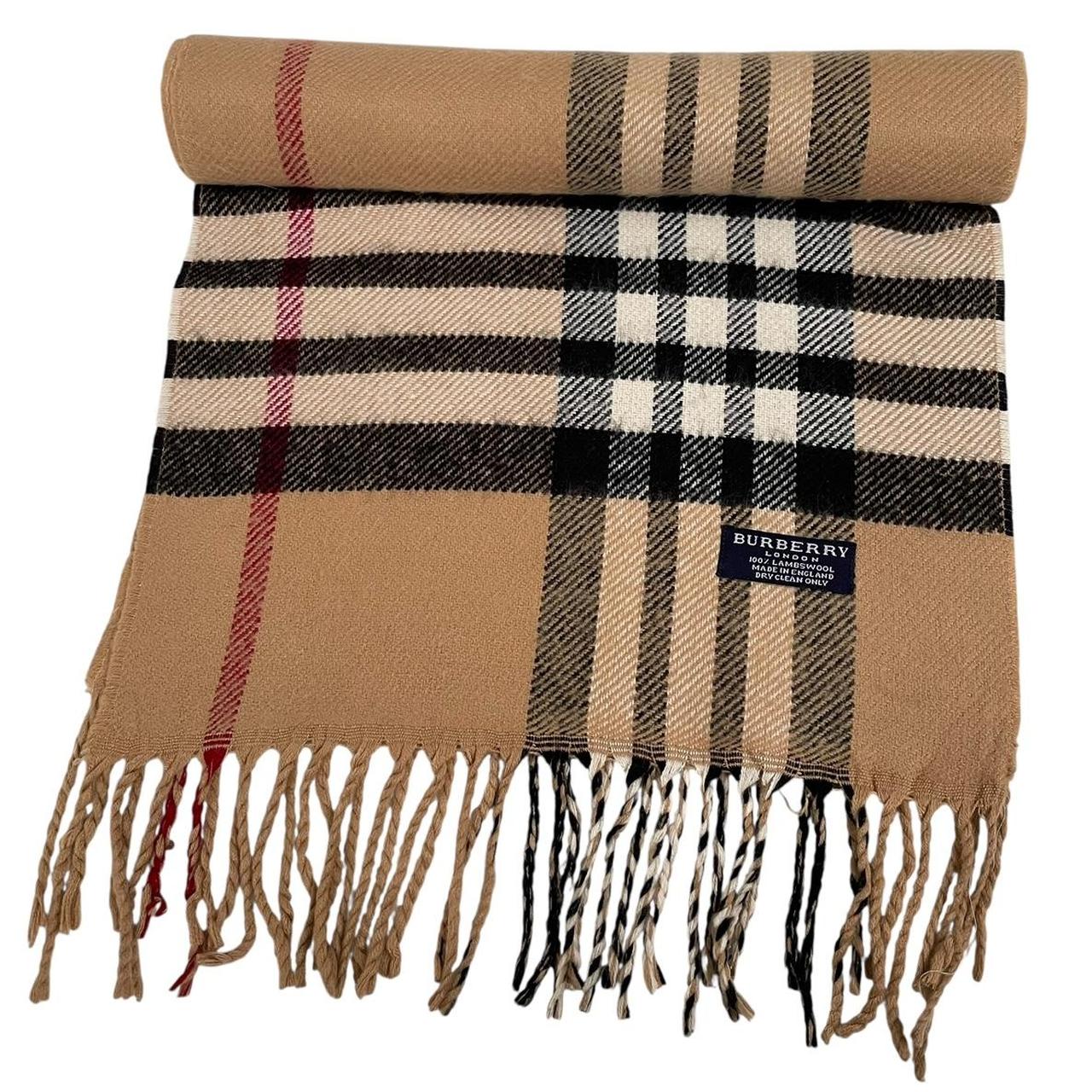 Vintage 90s Burberry Tan Brown Nova Check Lambswool Scarf