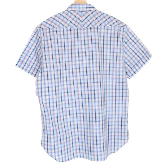 Paul Smith multicoloured check short sleeve cotton shirt with brand logo and vibrant patterns.