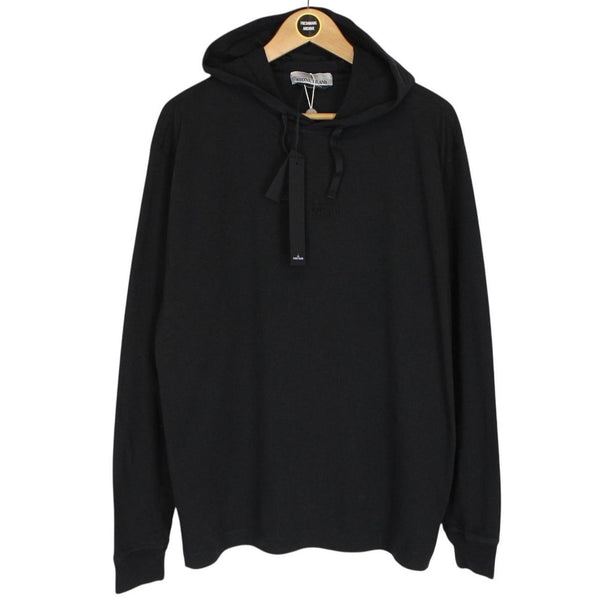 Stone Island Black Embroidered Logo Cotton Hoodie Jumper