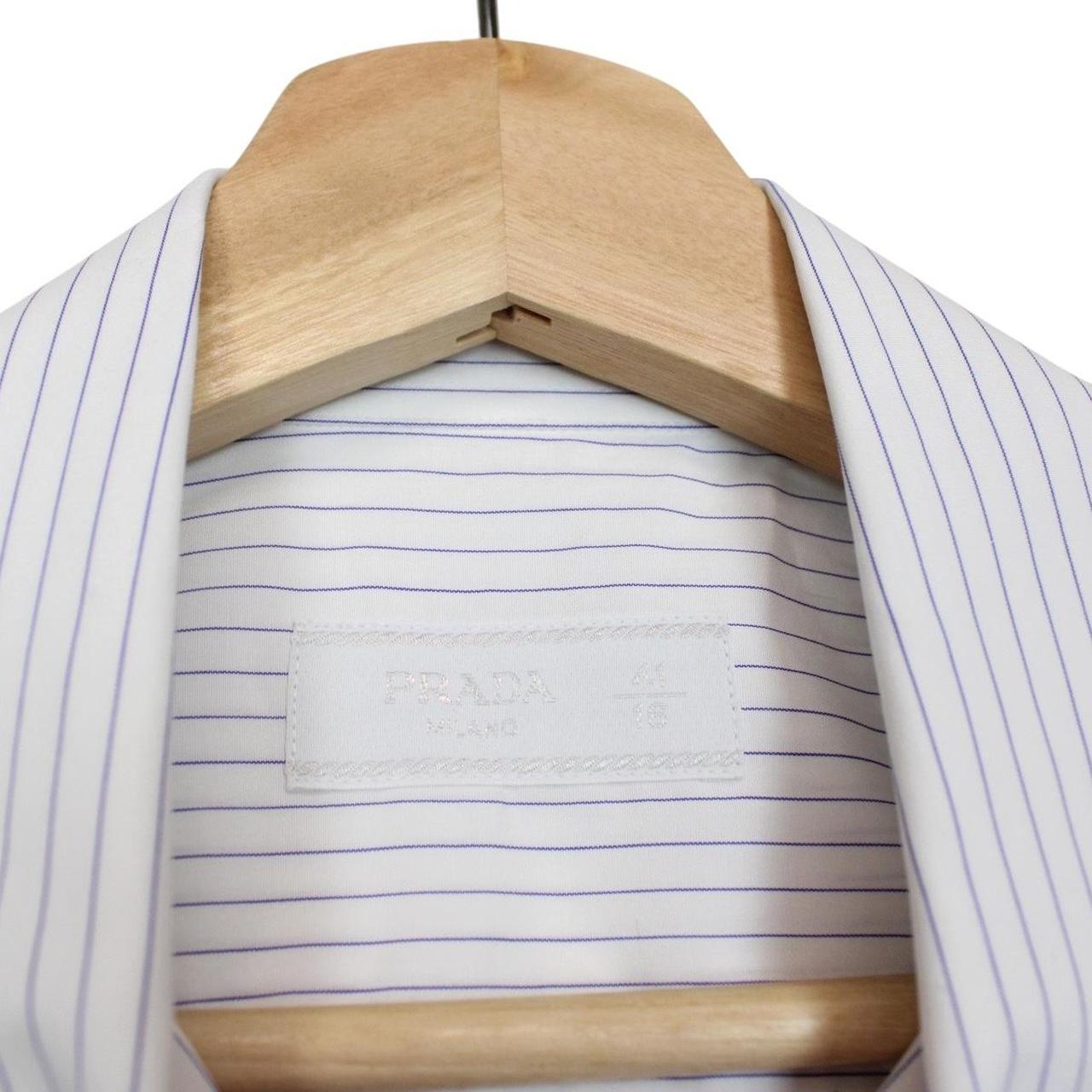 Prada men's shirt blue and white striped popeline stretch fabric with long sleeves.