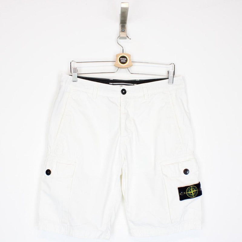 Stone Island SS 2017 White Bermuda Cotton Cargo Shorts