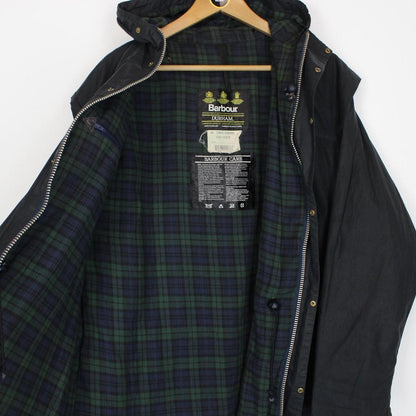 Vintage 90s Barbour Durham Black Wax Hooded Jacket
