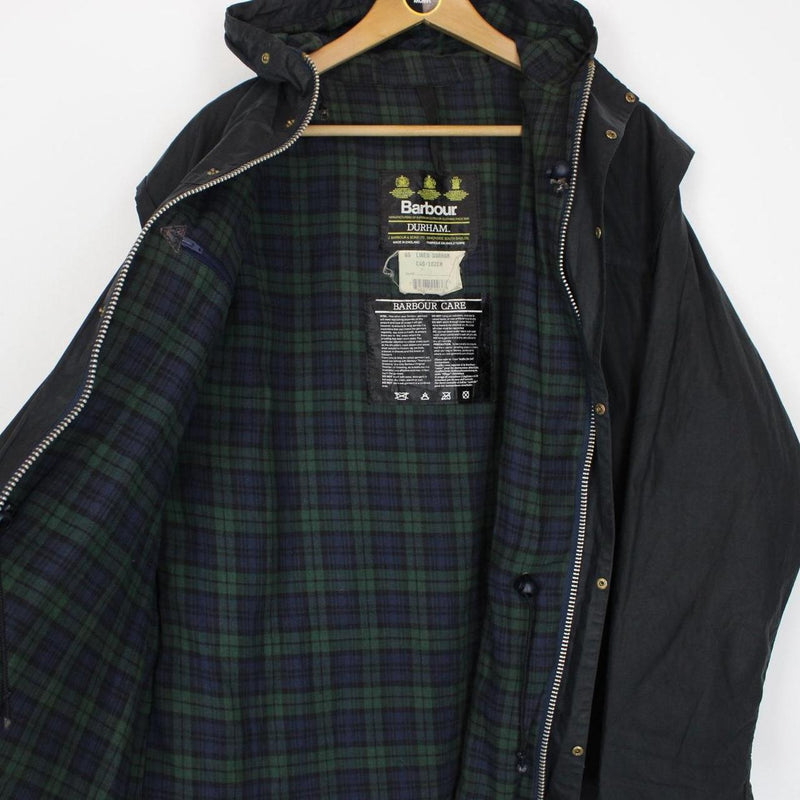 Vintage 90s Barbour Durham Black Wax Hooded Jacket