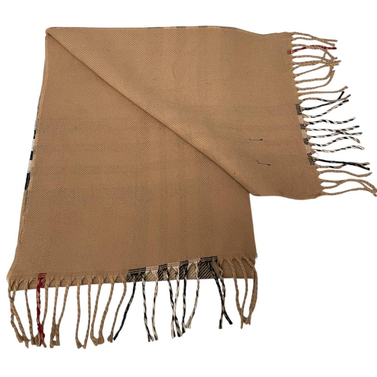 Vintage 90s Burberry Tan Brown Nova Check Lambswool Scarf
