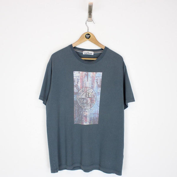 Stone Island SS 2017 Blue Short Sleeve Logo Print Cotton T-Shirt