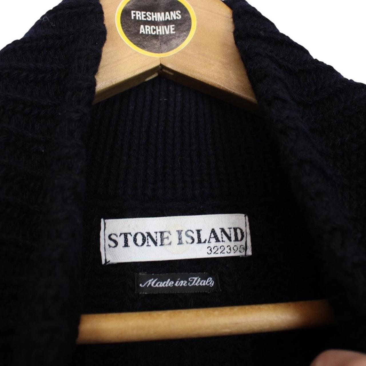 Vintage Stone Island AW 2001 Navy Blue Heavy Wool Knit Fill Zip Jumper