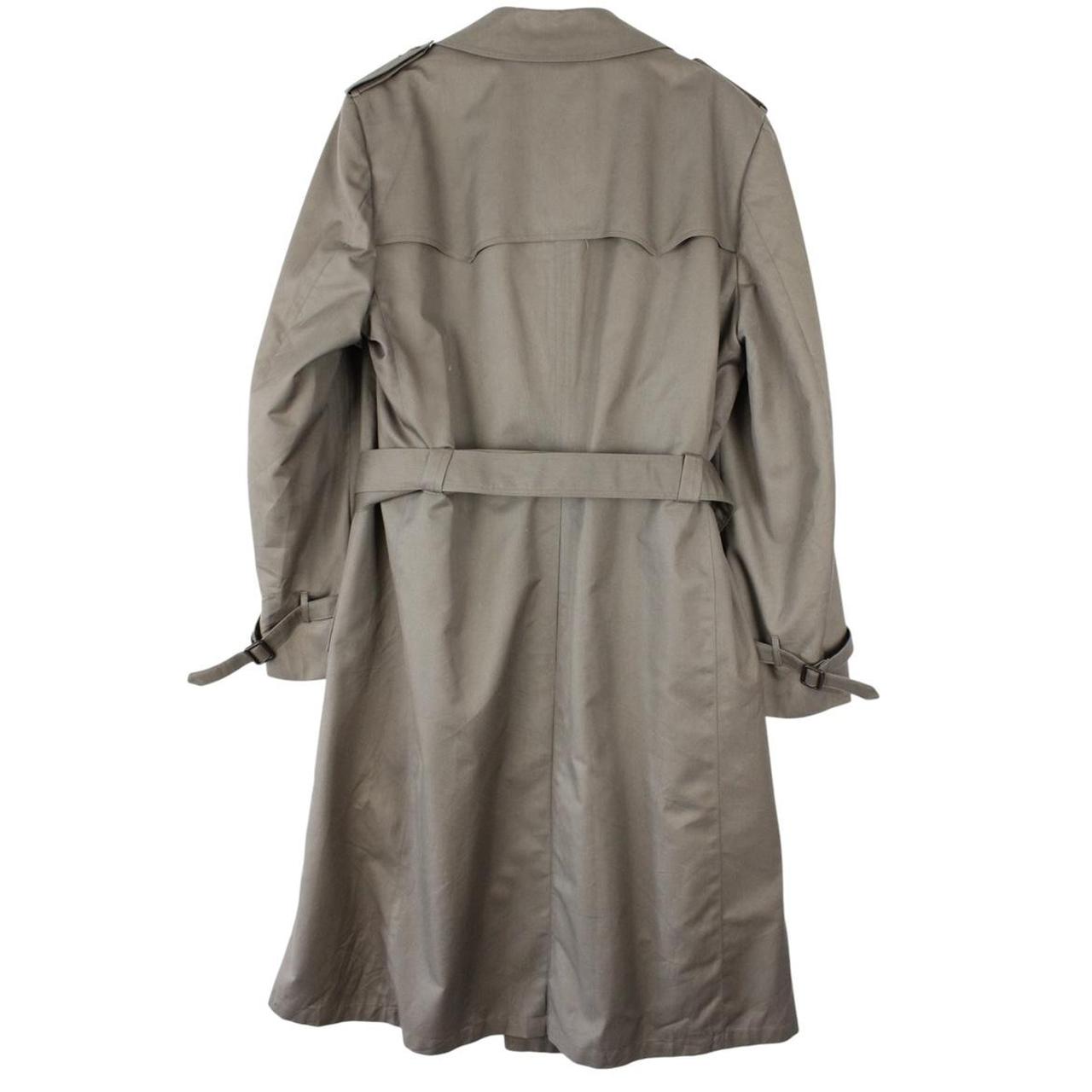 Christian Dior grey double breasted trench coat with removable wool lining and belted waist.