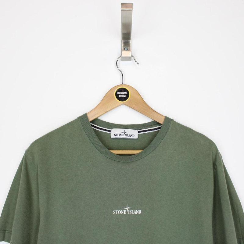 Stone Island Green and White Short Sleeve Logo Print T-Shirt