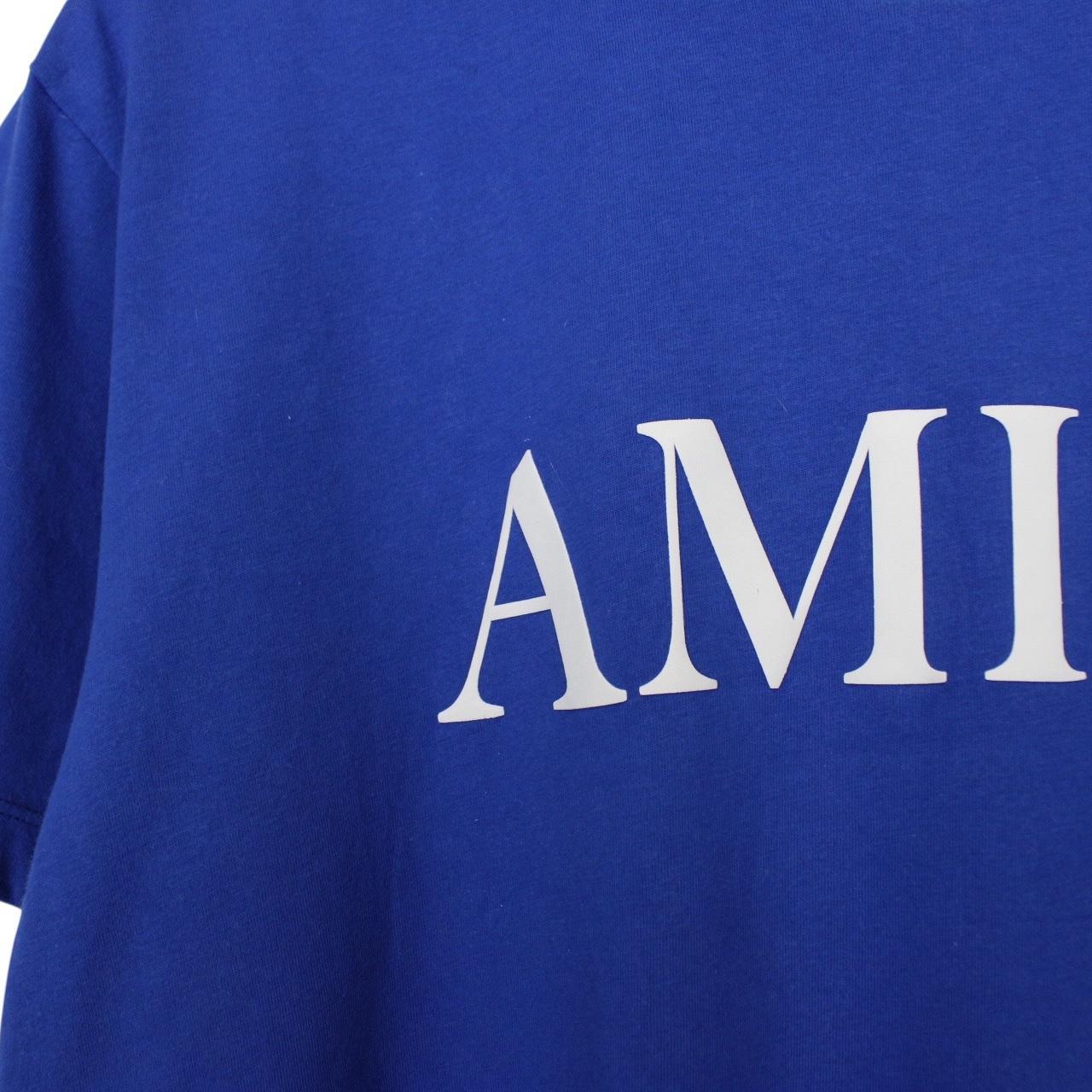 Amiri Blue and White Short Sleeve Logo Print Cotton T-Shirt