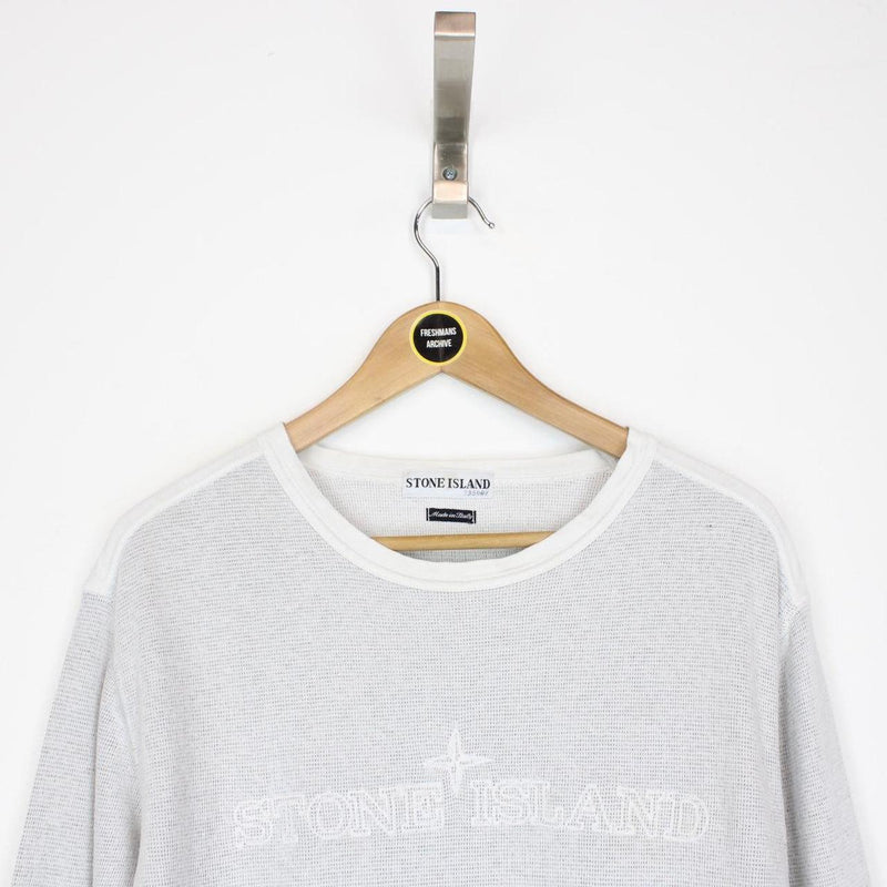 Vintage Stone Island Grey Logo Embroidered Cotton Sweatshirt Jumper