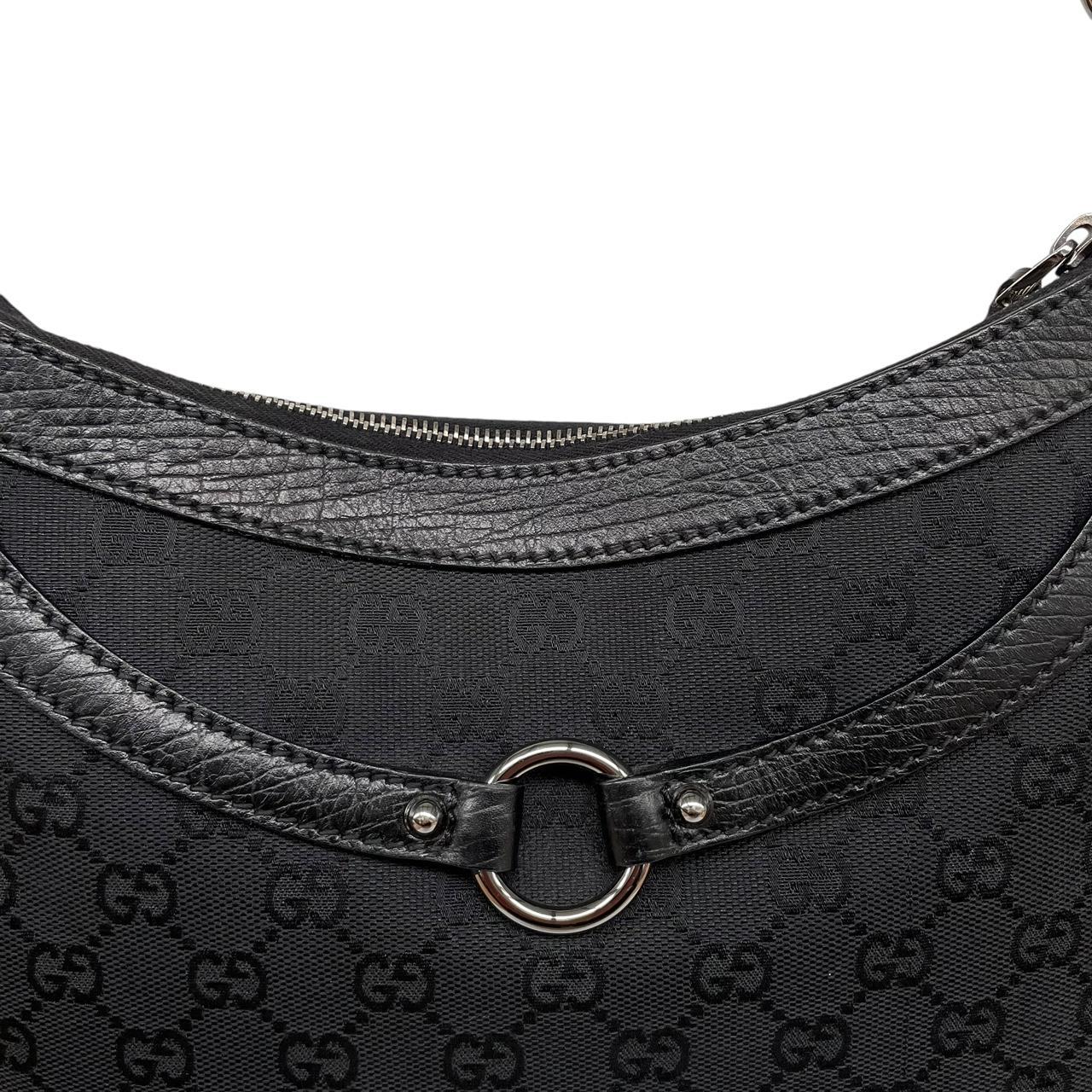 Gucci Black GG Monogram Canvas/Leather Horsebit Shoulder Bag