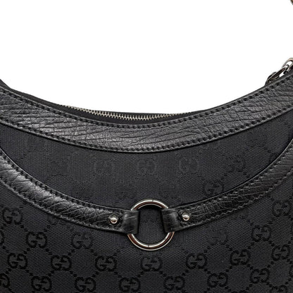 Gucci Black GG Monogram Canvas/Leather Horsebit Shoulder Bag