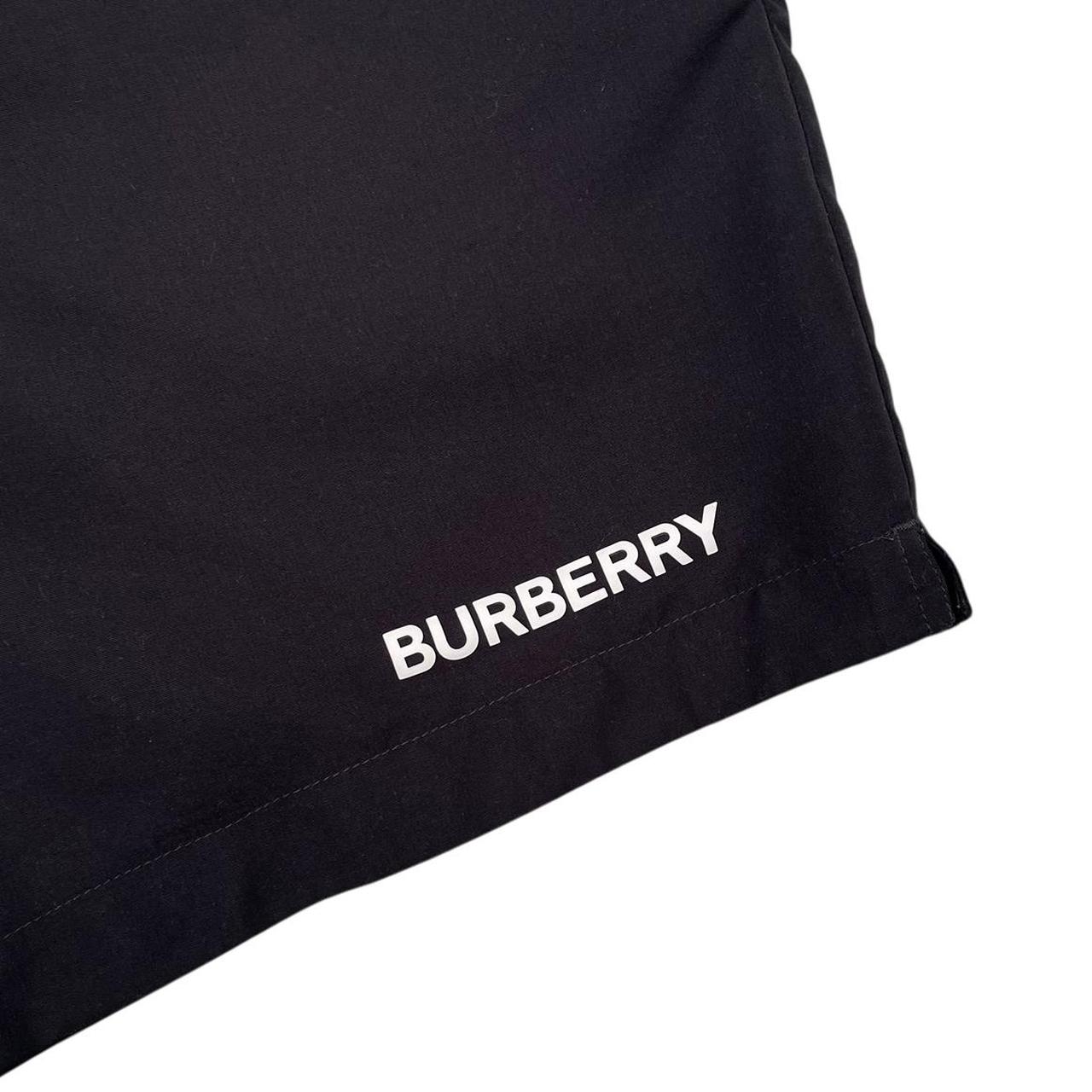 Burberry Black and White Logo Print Swim Shorts
