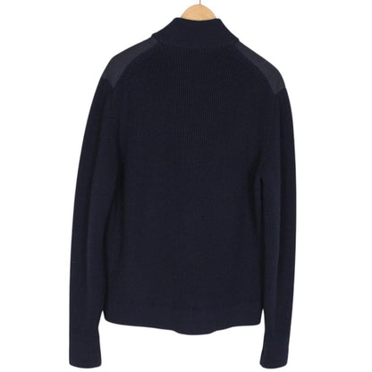 Moncler Navy Blue and White Full Zip Wool/Nylon Cardigan Jacket