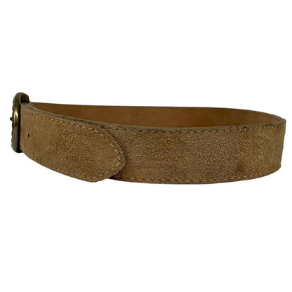 Paul Smith tan brown suede belt with brass buckle and visible wear marks.