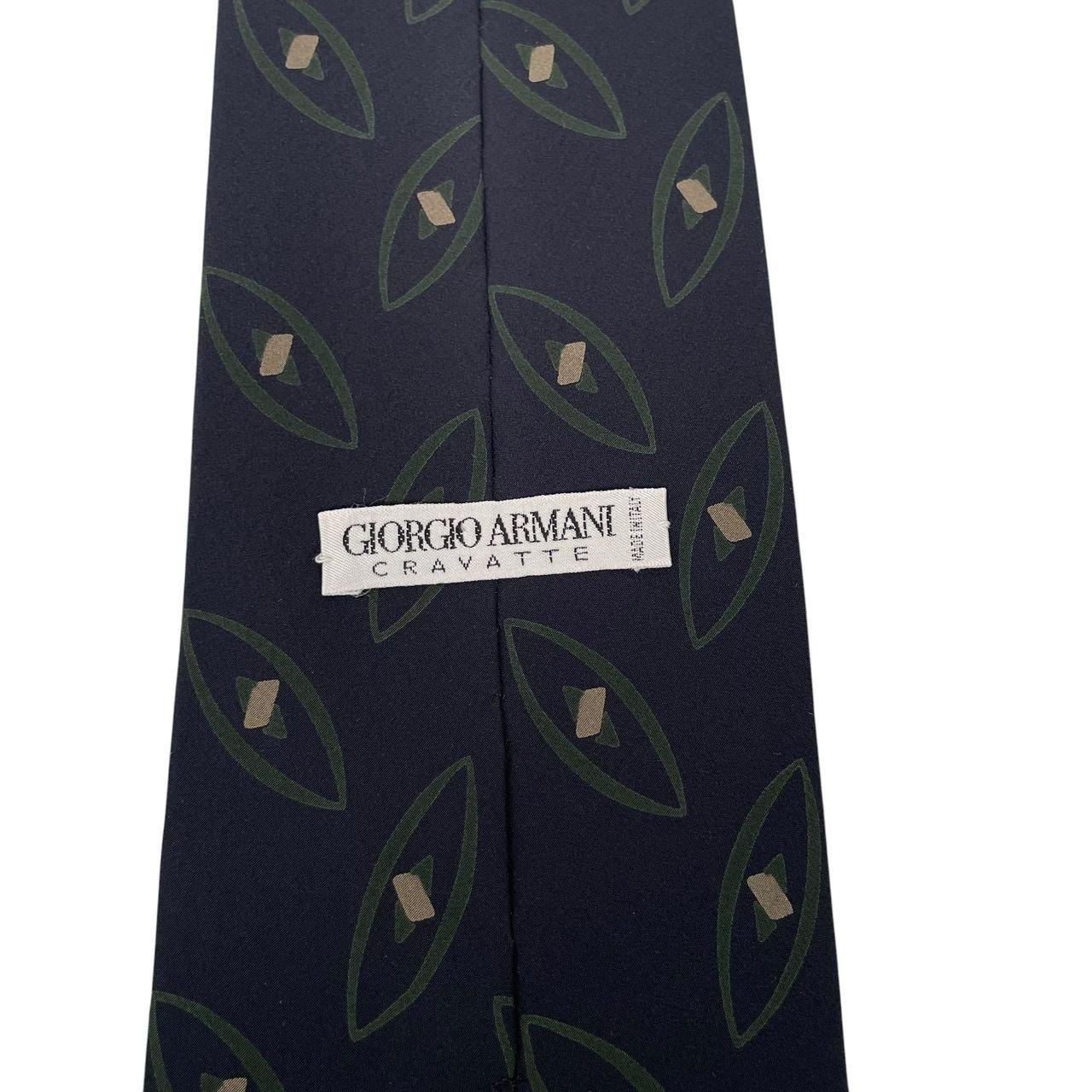 Vintage Giorgio Armani Navy Blue Geometric Print Silk Tie