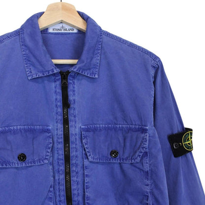 Stone Island AW 2021 Blue Full Zip Cotton Overshirt Jacket