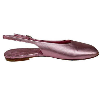 Burberry Metallic Pink Leather Slingback Ballerinas Pumps