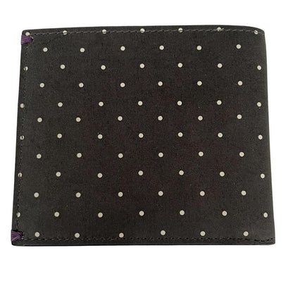 Paul Smith grey leather bifold wallet with polka dot pattern and embossed logo.