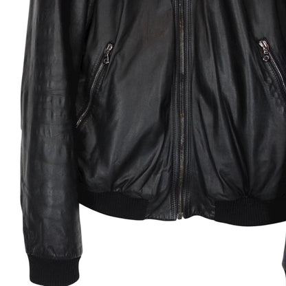 Dolce &amp; Gabbana Black Full Zip Logo Plaque Leather Jacket