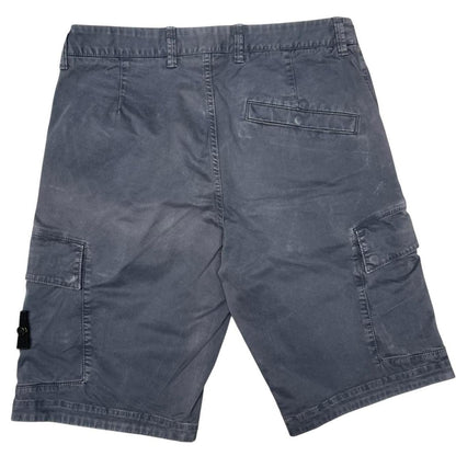 Stone Island navy blue cargo shorts with logo patch and cotton fabric.