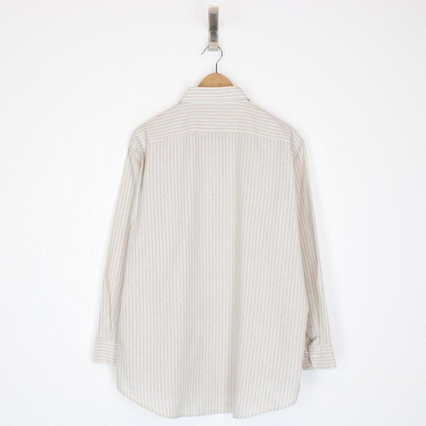 Vintage 90s Christian Dior Beige and White Striped Long Sleeve Cotton Shirt