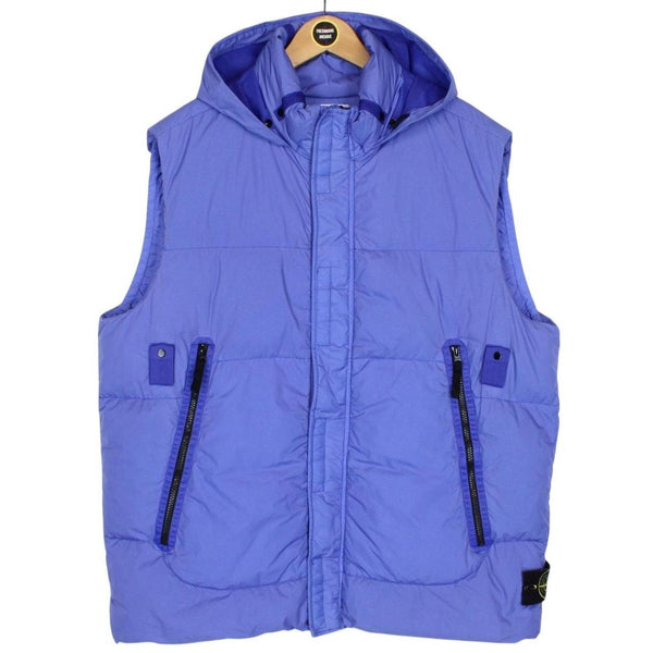 Stone Island AW 2021 Blue Garment Dyed Crinkle Reps NY Down Gilet / Bodywarmer