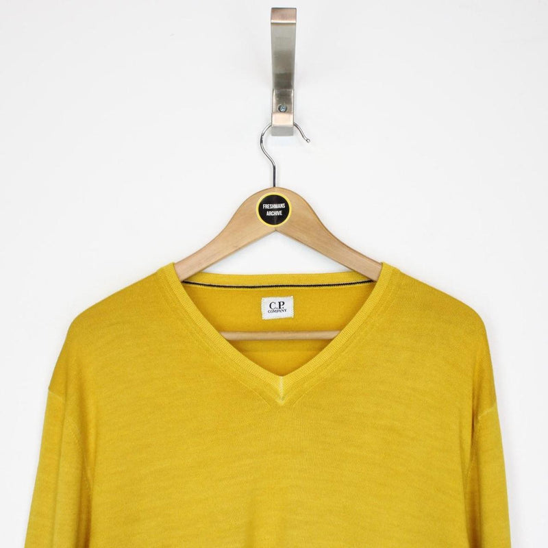 CP Company Mustard Yellow V-Neck Cotton Knit Jumper