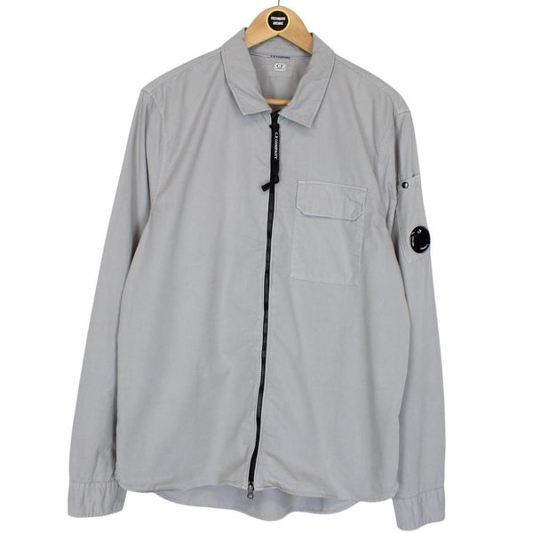 CP Company Grey Full Zip Cotton Lens Overshirt