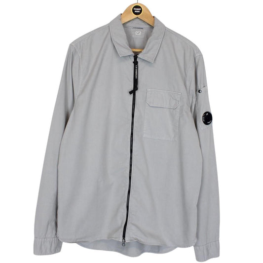 CP Company Grey Full Zip Cotton Lens Overshirt