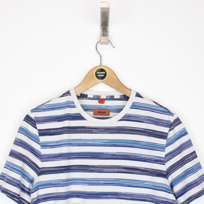Missoni Blue and White Striped Short Sleeve Cotton T-Shirt