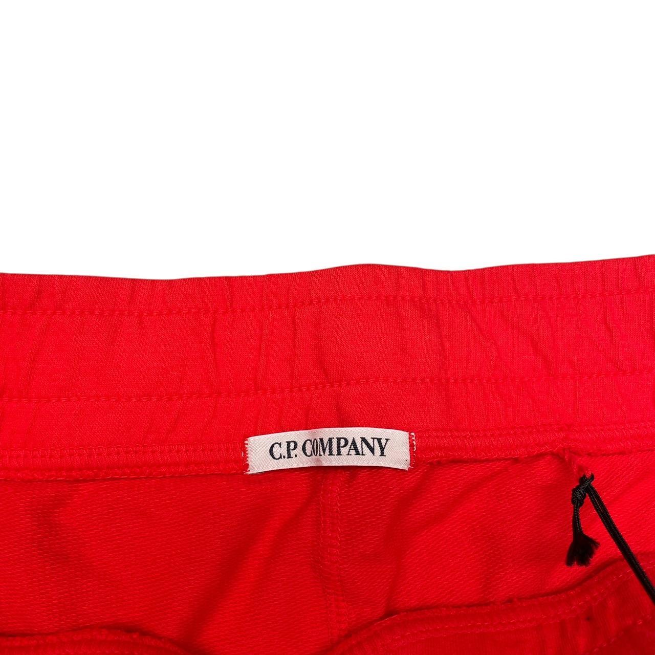CP Company Red Cotton Micro Lens Fleece Jogger Shorts