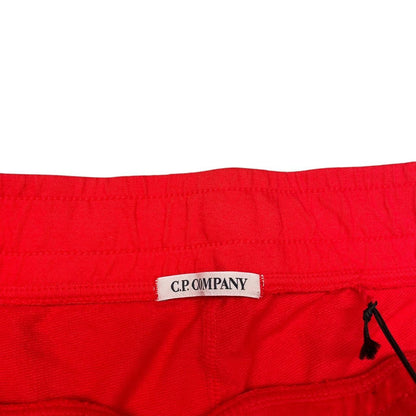 CP Company Red Cotton Micro Lens Fleece Jogger Shorts