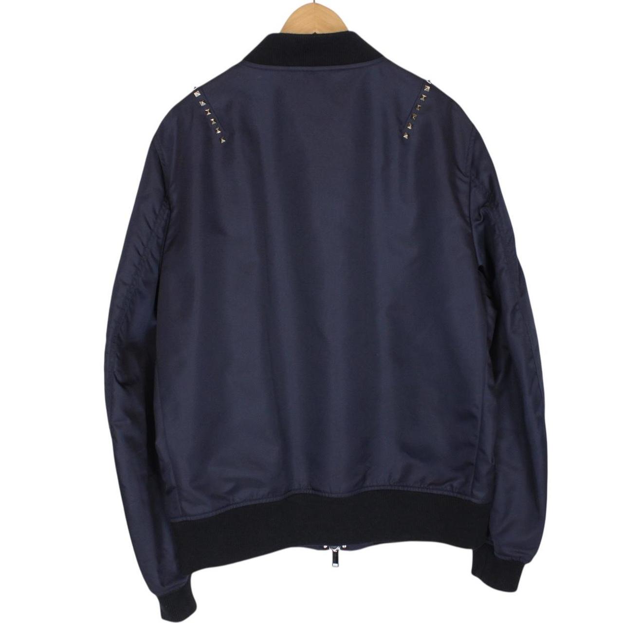 Valentino Navy Blue Rockstud Full Zip Nylon Bomber Jacket