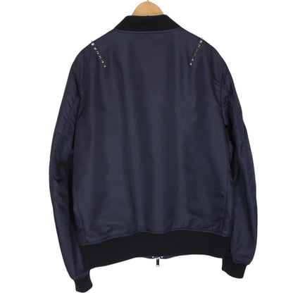 Valentino Navy Blue Rockstud Full Zip Nylon Bomber Jacket