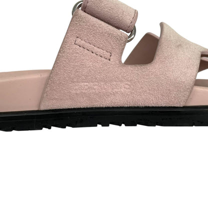 Hermes Rose Pink Chypre Goatskin Suede Leather Sandal