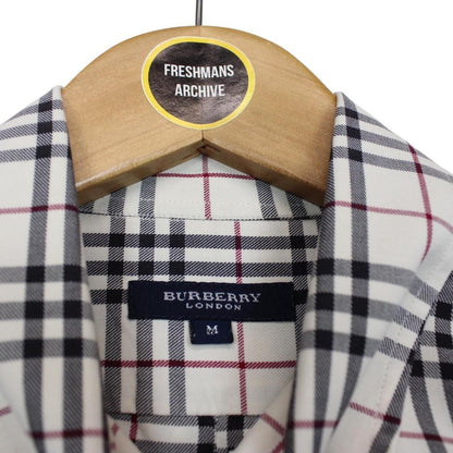 Vintage Burberry London Cream Nova Check Long Sleeve Cotton Shirt