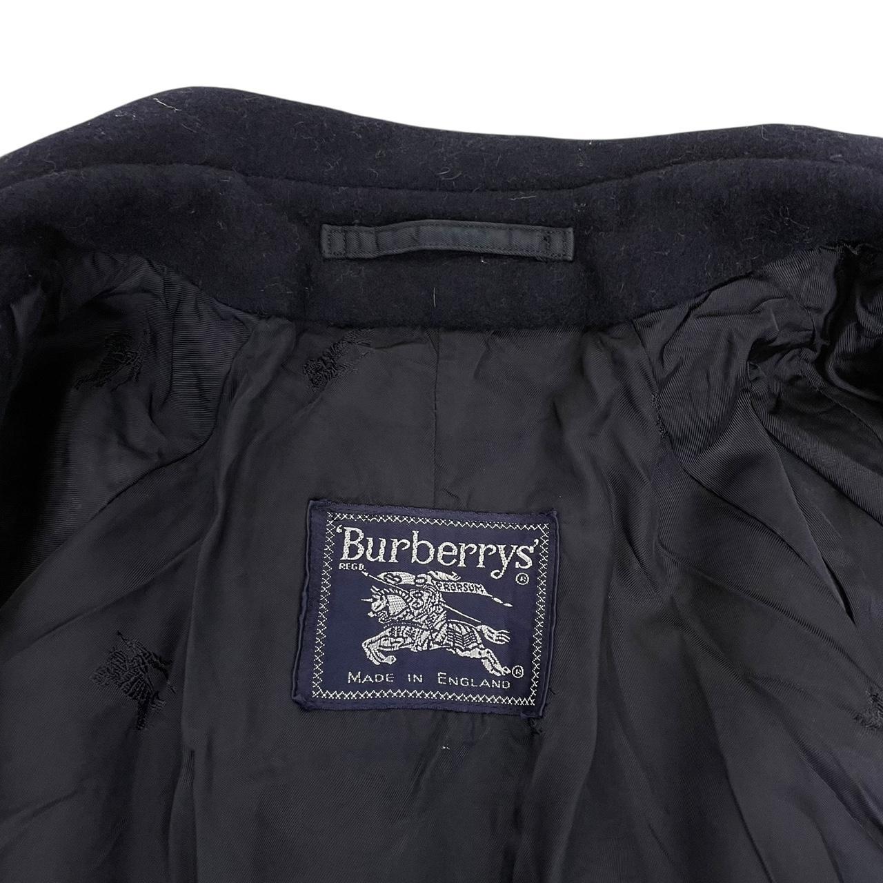 Vintage 90s Burberry Navy Blue Belted Wool Overcoat