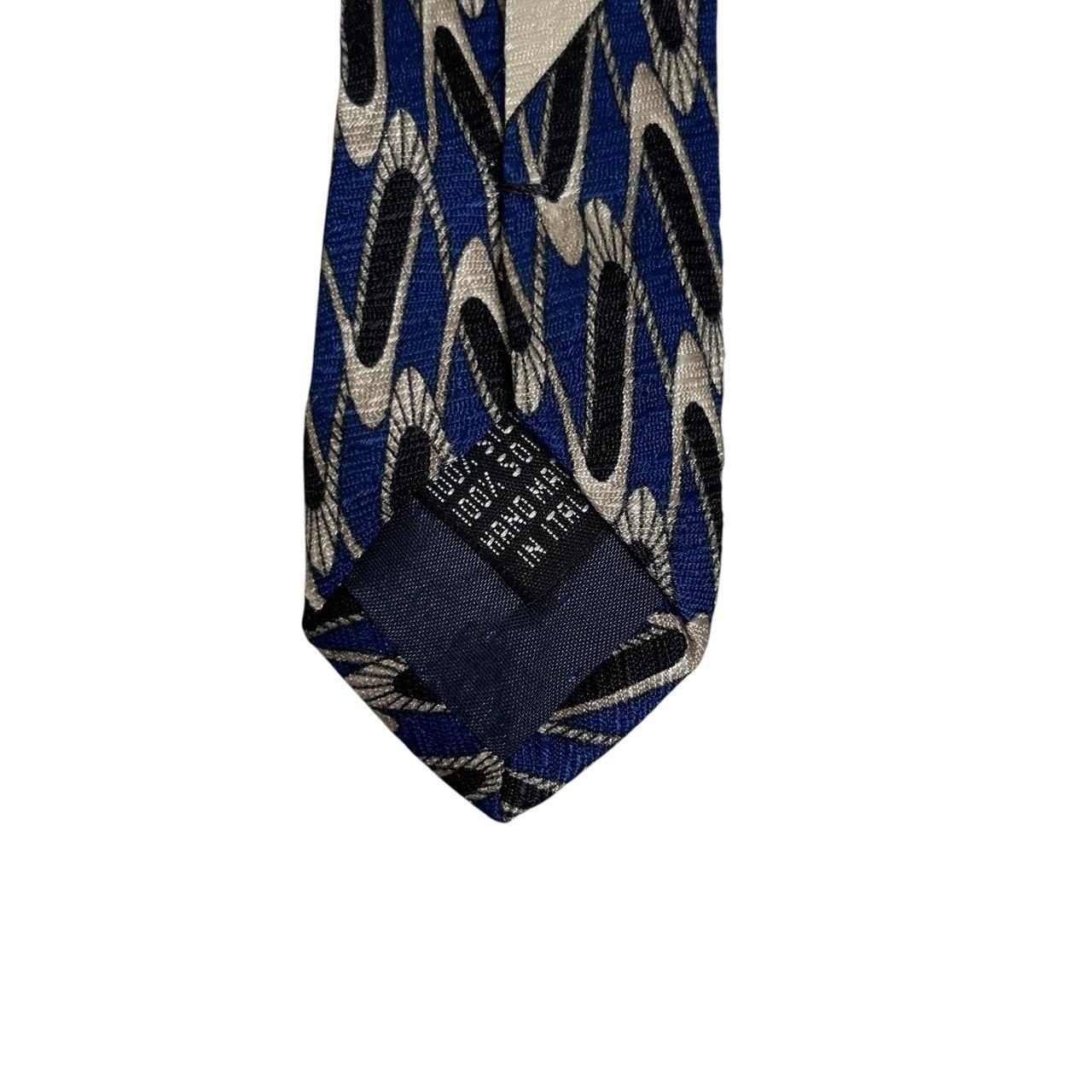 Vintage Valentino Navy Blue Geometric Pattern Silk Tie