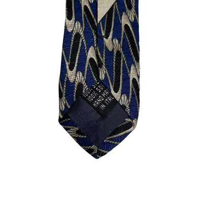Vintage Valentino Navy Blue Geometric Pattern Silk Tie