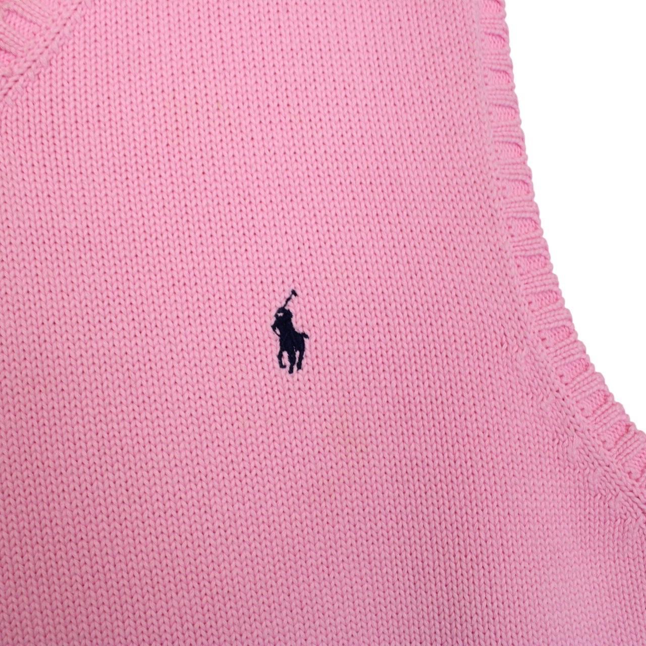 Polo Ralph Lauren pink cotton sweater vest with embroidered logo and ribbed hem.